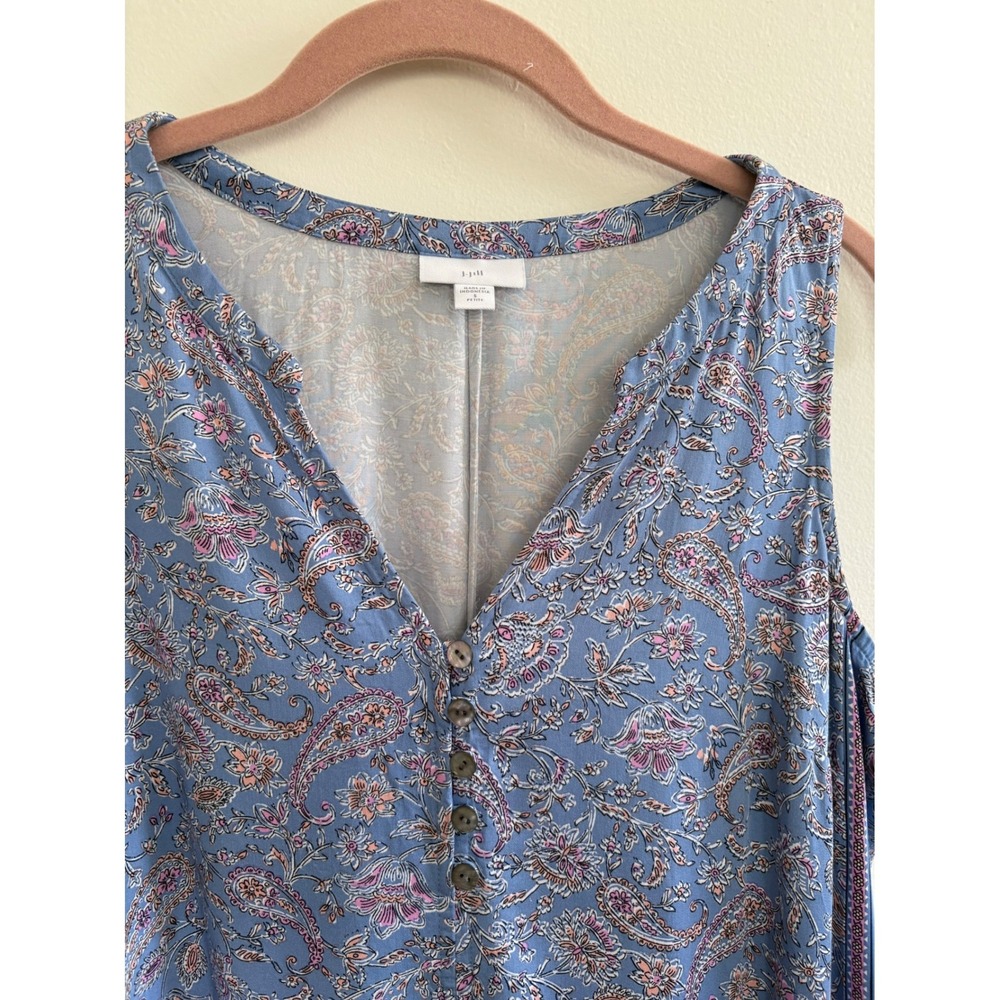 J. Jill Blue Paisley Lenzing Ecovero Viscose Sleeveless Maxi Dress Small Petite